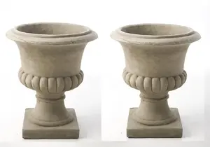 Pair of Classic Stone Cast Garden Urns