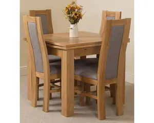 Richmond 90cm - 150cm Square Oak Extending Dining Table and 4 Chairs Dining Set with Stanford Chairs