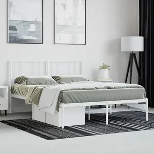 Berkfield Metal Bed Frame with Headboard White 150x200 cm 5FT King Size