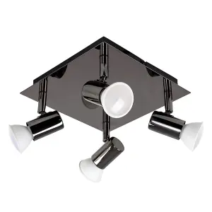 ValueLights Modern Square Black 4 Way GU10 Ceiling Spotlight