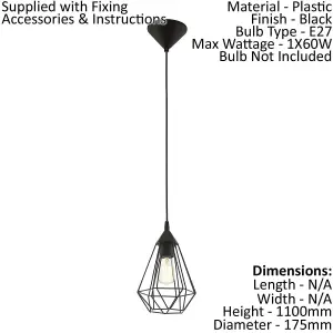 Hanging Ceiling Pendant Light Black Wire Cage 1 x E27 Hallway Feature Lamp