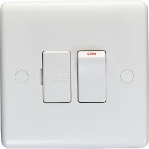 13A Switched Fuse Spur - WHITE PLASTIC Mains Isolation Appliance Wall Plate