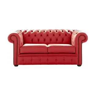 Chesterfield 2 Seater Shelly Crimson Leather Sofa Settee Bespoke In Classic Style