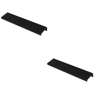 2 PACK - Square Edge Finger Pull Handle - Matt Black 200mm - Slim Cupboard Drawer