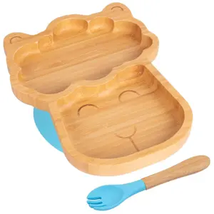 Bamboo Llama Baby Weaning Plate & Fork Set - Blue