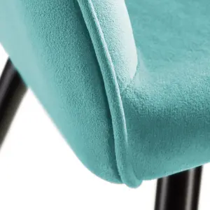 Chair Marilyn - with armrests, padded, velvet look, black steel legs - turquoise/black