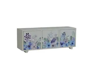 Hand Printed Jewellery Storage Boxwith 3 Drawers  Women Jewelry Organizer with 3 Drawers Compartments Soft Lining Floral Blue