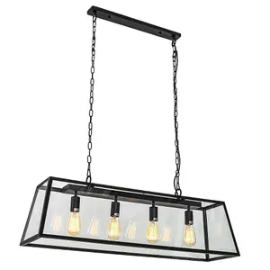 Luminosa Industrial And Retro Hanging Pendant Black Matt 4 Light , E27