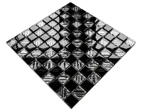 Glass mosaic on mesh for bathroom or kitchen 300mm x 300mm - Black Chess