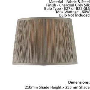 Tapered Cylinder Lamp Shade - Charcoal Grey Silk - 60W E27 or B22 GLS - e10827