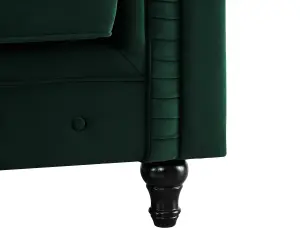 Chesterfield Velvet Pleat Fabric 3 Seater Sofa, Green