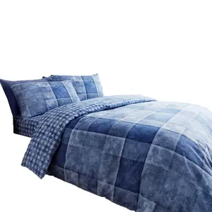 Pinero Cotton Blend Chequered Duvet Cover Set with Pillowcases Blue / Super King - 2 Standard Pillowcases