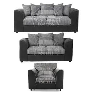 Luxor Jumbo Cord 3 + 2 + 1 Fabric 3 Piece Sofa Suite - Scatter Back Black and Grey