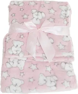 Snuggle Baby Soft Fleece Baby wrap Blanket - Pink Teddy Stars