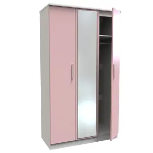 Harrow Triple Mirror Wardrobe in Kobe Pink & White (Ready Assembled)