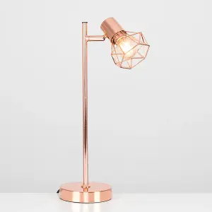 ValueLights Angus Retro Style Metal Basket Cage Desk Lamp In Copper Finish