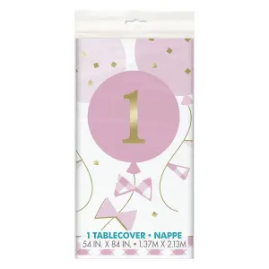 Unique Party Gingham 1st Birthday Party Table Cover White/Pink (One Size)