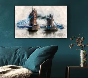 Tower Bridge Watercolour Canvas Print Wall Art - Medium 20 x 32 Inches