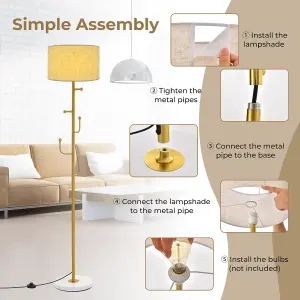 Costway Modern Floor Lamp with Coat Rack Freestanding Lamp W/ 5 Hooks & Foot Switch E27