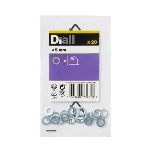 Diall M5 Carbon steel Small Flat Washer, (Dia)5mm, Pack of 20