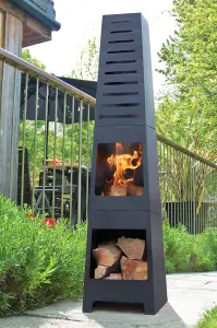 La Hacienda Malmo Steel Chiminea with Log Store - L 36 cm x W 36 cm x H 150 cm