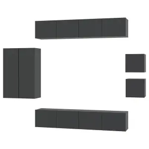 Berkfield 8 Piece TV Cabinet Set Black Engineered Wood