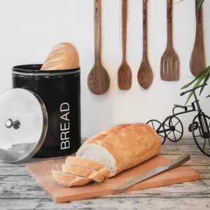 Harbour Housewares - Round Metal Kitchen Bread Bin - Black