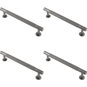 4 PACK - Knurled Bar Door Pull Handle 190 x 13mm 160mm Fixing Centres Anthracite Grey