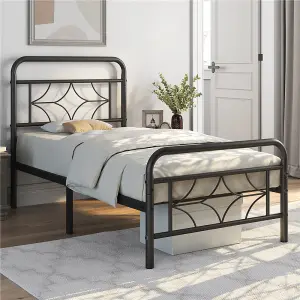 Yaheetech Black 3ft Single Metal Bed Frame with Sparkling Star Design Headboard and Footboard