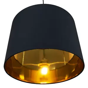 Modern Jet Black Cotton 16 Floor/Pendant Lamp Shade with Shiny Golden Inner