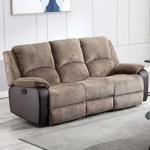 Postana Manual High Back Jumbo Cord Fabric Recliner 3 Seater Sofa (Brown)