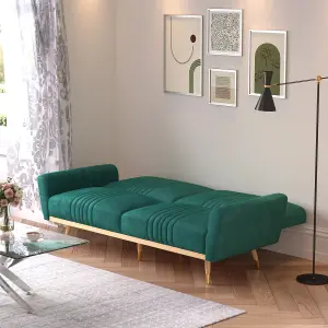 3-Seater Modern Dark Green Velvet Sofa Bed Recliner Couch with Wood Legs