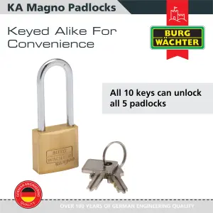 Solid Brass Body 40mm Long Shackle Keyed alike Padlock Long Shackle (5 in a box)