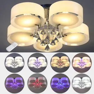 5 Head Modern Round Acrylic LED Ceiling Light Color Changing Chandelier with Crystal Accent