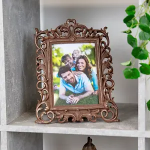 Traditional Aged Bronze Floral Scrollwork 5x7 Photo Frame with Brushed Gold Trim