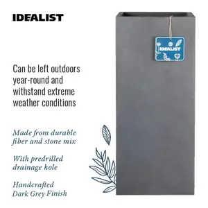 Set of 2 IDEALIST™ 60cm Tall Planter, Outdoor Plant Pots, Dark Grey Reinforced Stone Garden Planters L27 W27 H60 cm, 44L