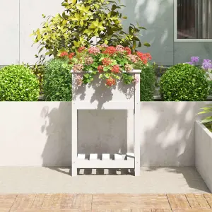 Berkfield Planter with Shelf White 54x34.5x81 cm Solid Wood Pine