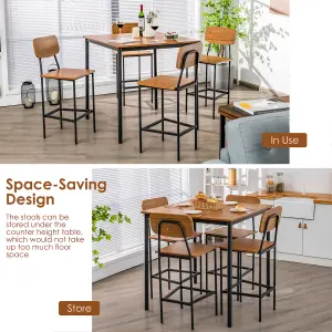 Costway 5PCS Industrial Dining Table Set Kitchen Bar Counter Height Table and 4 Stools