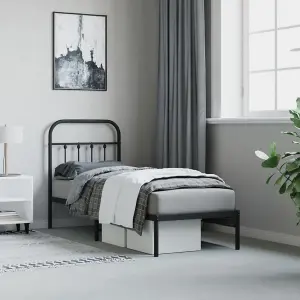 Berkfield Metal Bed Frame with Headboard Black 75x190 cm