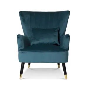 Velvet Teal Camila Accent Wingback Chair with Footstool