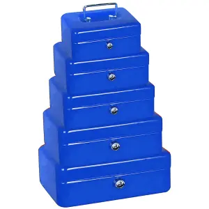 Money Bank Cash Deposit Box Steel Tin Security Safe Petty Key Coin Tray Lockable Metal Blue