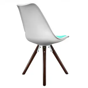 Soho White & Aqua Plastic Dining Chair with Pyramid Dark Wood Legs