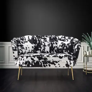 2 Seater Loveseat Small Sofa in Cow Print Fabric