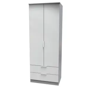 Poole 2 Door 2 Drawer Wardrobe in Uniform Grey Gloss & Dusk Grey (Ready Assembled)