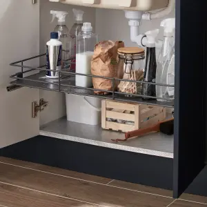 GoodHome Pebre Grey Under sink shelf 80cm Pull-out storage