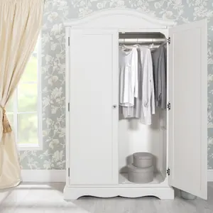 Romance Double Wardrobe French Style with Crystal Handles - Antique White