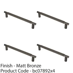 4 PACK - Luxury T Bar Knurled Pull Handle - 300mm Matt Bronze - Kitchen Door Cabinet