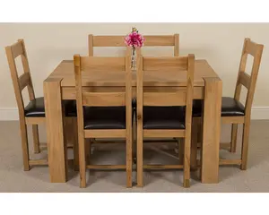 Kuba 125 x 80 cm Chunky Oak Small Dining Table and 6 Chairs Dining Set with Lincoln Chairs