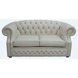 Chesterfield 2 Seater Cottonseed Cream Leather Sofa Bespoke In Buckingham Style