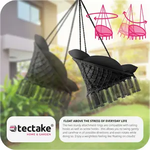 Swing Chair Samira - thick seat cushion, stable ropes for hanging indoor or outdoor - black